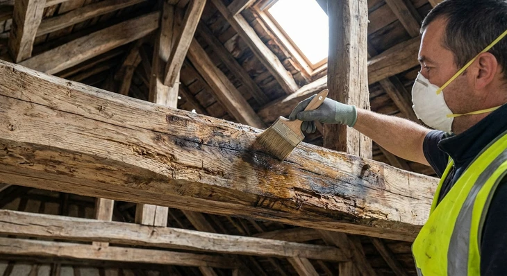 Extérieur d'une maison avec fissures importantes visibles sur la façade crépi beige et les éléments de toiture
