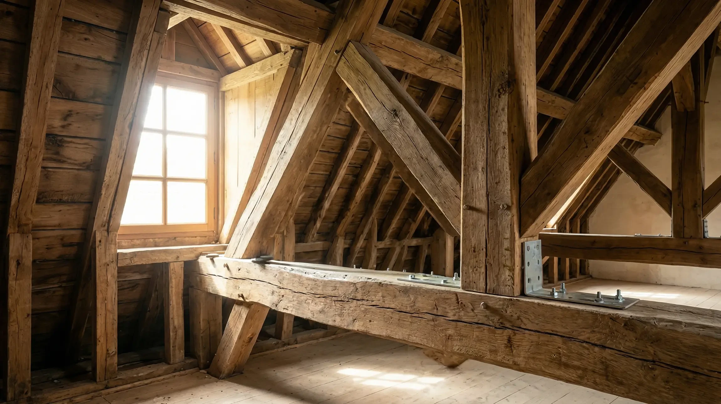 Scène extérieure montrant la construction d'une toiture traditionnelle en cours