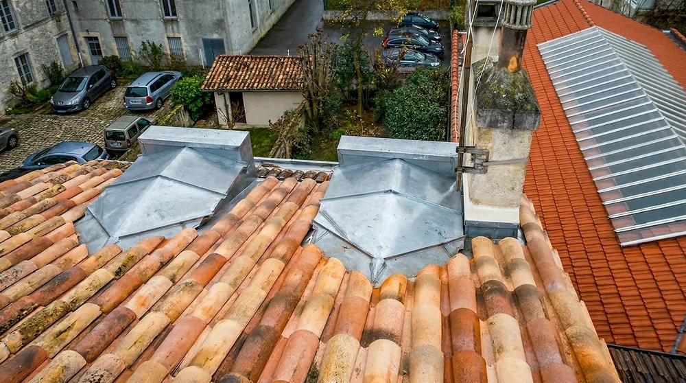 Chantier extérieur de construction d'une charpente bois